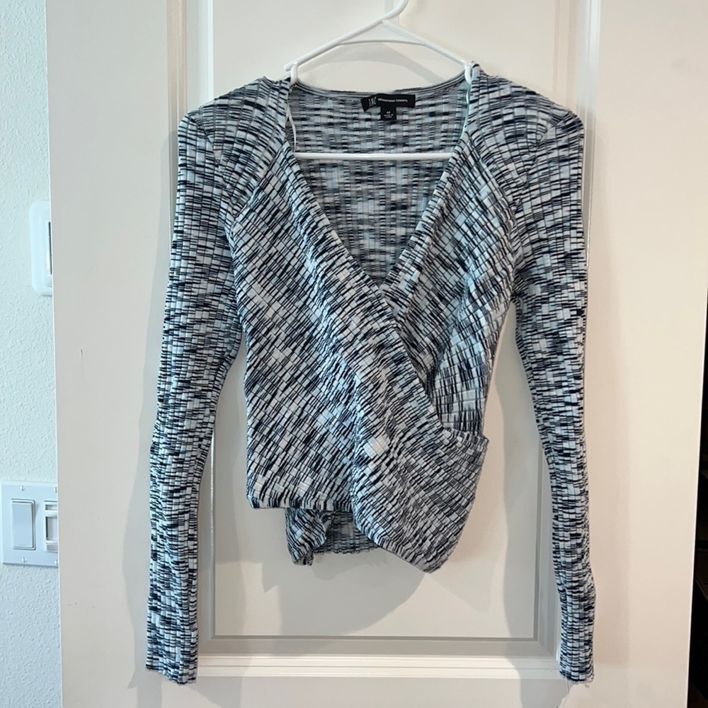 INC International Concepts Femme Flora Space Dye Indigo Cropped Top Medium